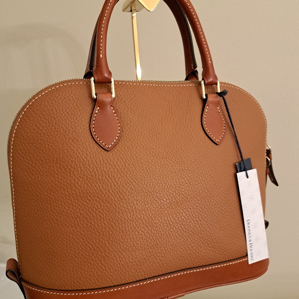 Dooney & Bourke Pebbled Leather Domed Satchel Caramel/Gold-NEW W/TAGS! - Picture 8 of 13